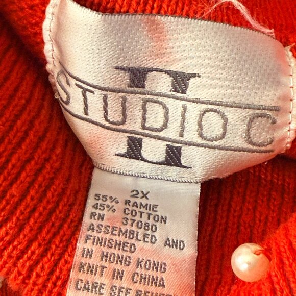 Studio C Red Beaded Pearl Embellished Sweater – Size 2X – Glam Off-Shoulder - Picture 6 of 10